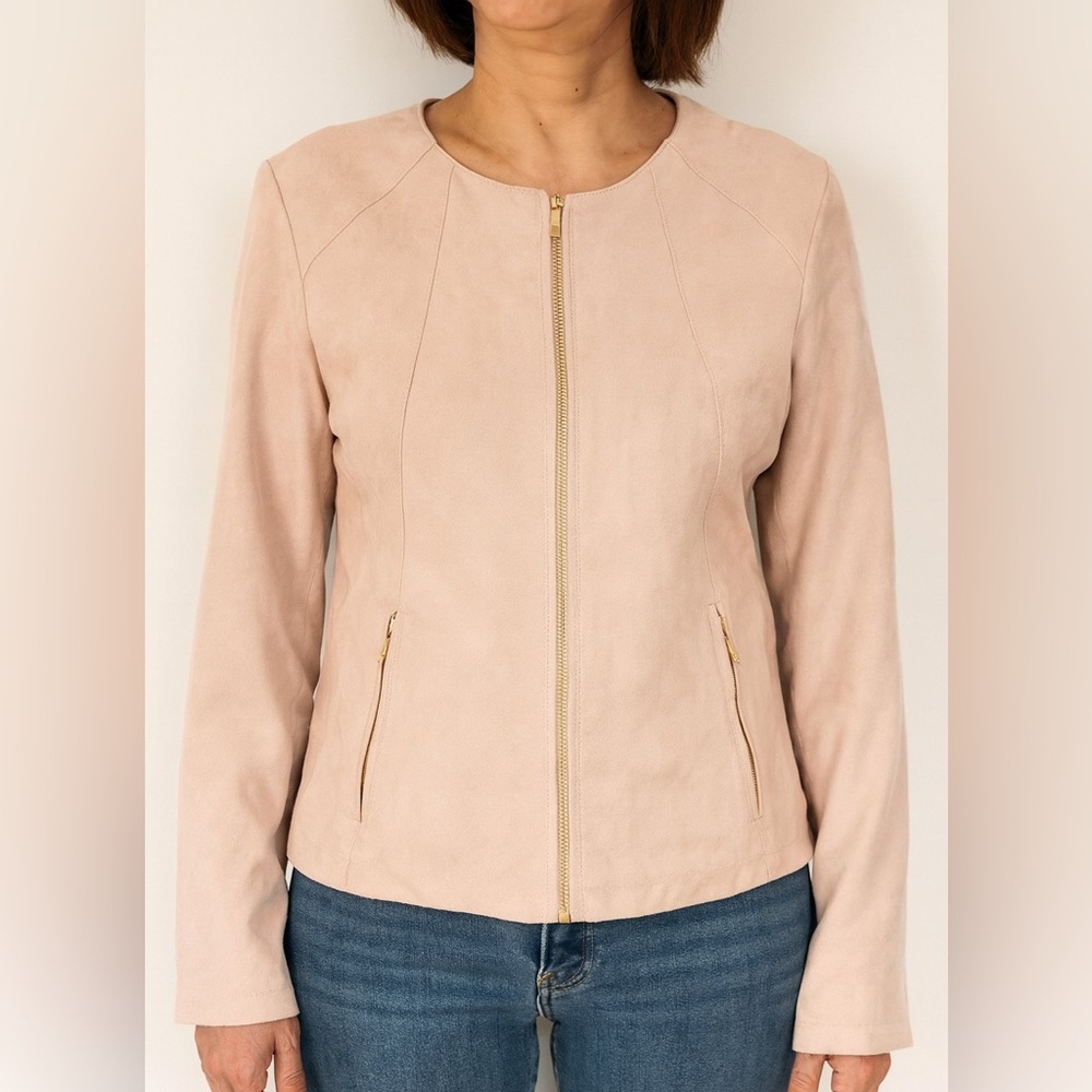 Calvin Klein pale Pink Bomber Jacket faux Seude